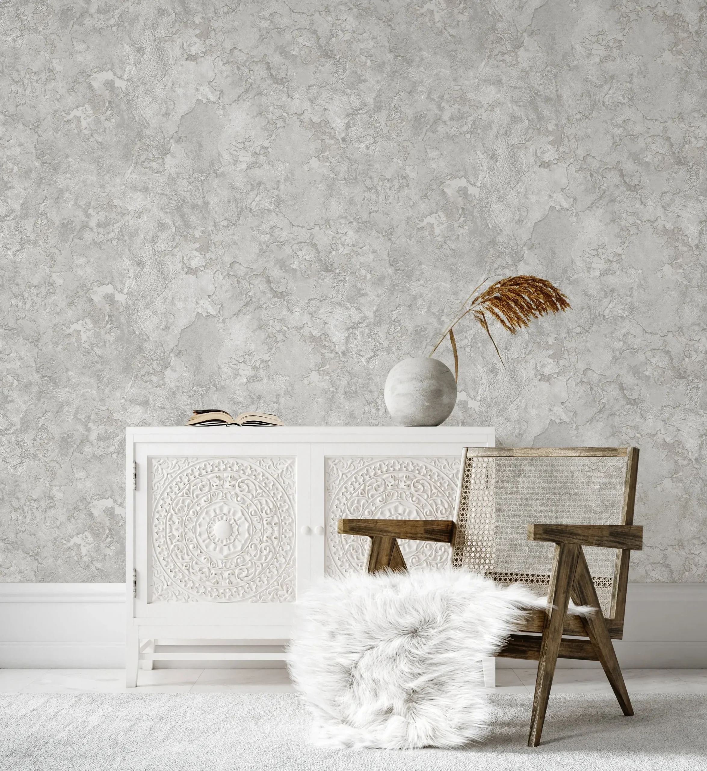 Gray Embossed Wallpaper – Glittering Accents (24109-1)